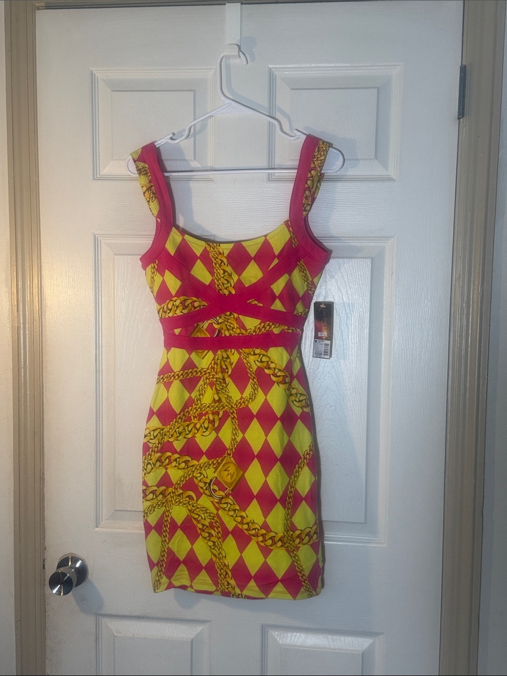 Nicki Minaj Pink & Yellow Chain-Print Bodycon Mini Dress
